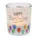 Dekohelden24 Windlichtglas met motief op een transparante banderol, incl. 1 theelichtje, H/Ø: 6,5 x 6 cm, motief: Happy Birthday.