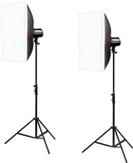 Godox Mini Pioneer 250watt softbox duo kit, 2x 250w flitslamp + 2x 60x60cm softbox + 2x lampstatief