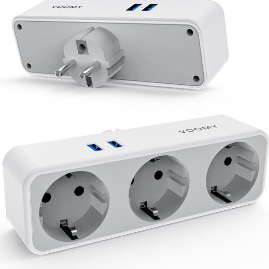Voomy Verdeelstekker 3-voudig - Stopcontact Splitter met 2 USB - Wit