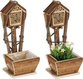 Merkloos Relaxdays Bijenhotel met bloembak, set van 2, tuin & balkon, voor metselbijen, solitaire bijen, wilde bijen, natuur
