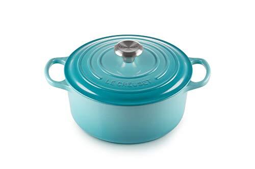 Le Creuset Signature gietijzeren braadpan met deksel, Ø 22 cm, rond, geschikt voor alle warmtebronnen en inductie, volume: 3,3 l, 3,932 kg, Caribisch