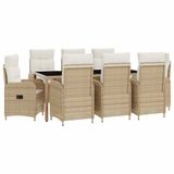 vidaXL Eettafel Set 9-delig Beige en Crèmewit Polyrotan