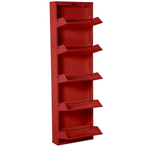 DRW Schoenenkast met 5 laden en ventilatie - rood - 59 x 15 x 170 cm