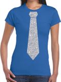 Bellatio Decorations Eighties Disco VIP M Blauw Zilver Glitters Dames Verkleed T-shirt - M