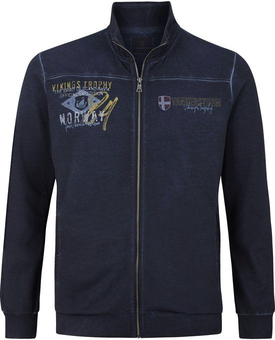 Jan Vanderstorm heren Sweatvest - 72/74 - donkerblauw - Plus Size
