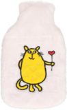 Cosy & Trendy Warmwaterkruik - Wit - Oranje Kat Print - 2 Liter - Pluche Hoes