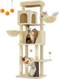 Feandrea Grote Krabpaal - 175 cm Hoog - 2 Grotten, 2 Ligstoelen, 5 Krabpalen en Platform - zandbeige