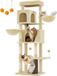Feandrea Poteau griffoir - 175 cm de haut - 2 grottes, 2 chaises longues, 5 poteaux griffoirs et plateforme - beige sable