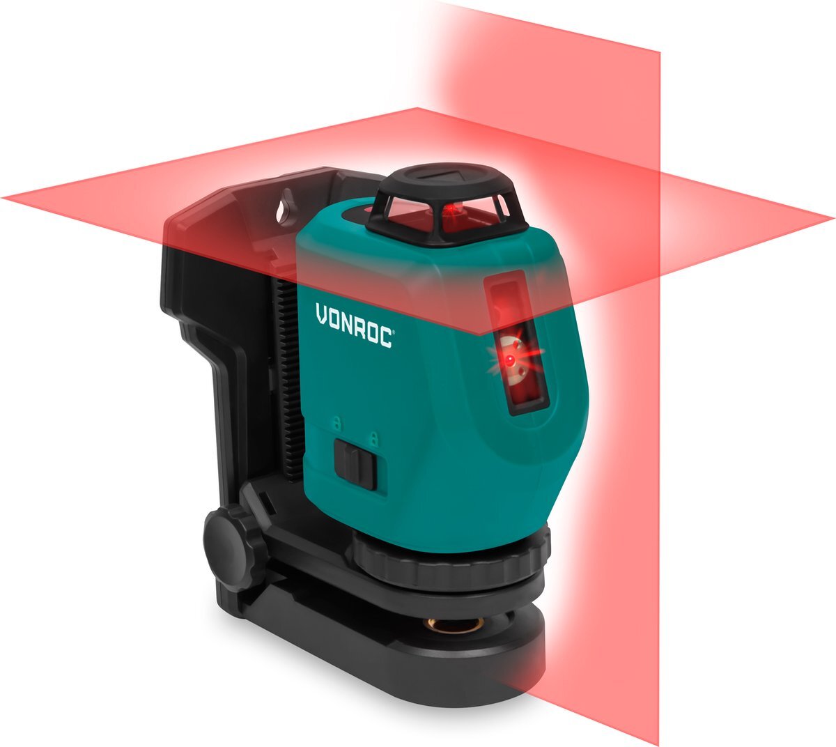 VONROC TOOLS VONROC 360° Accu kruislijnlaser – rood – 4V – 2600mah - zelfnivellerend – ±20 meter bereik - Incl. bevestigingsbeugel, USB-C kabel & opbergtas