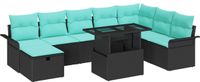 vidaXL Tuinbank Set 9-st Zwart Poly Rattan
