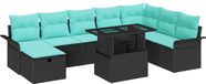 vidaXL Banc de jardin 9 pièces Poly rotin Noir