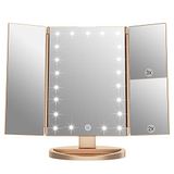 WEILY Make-upspiegel, 1x/2x/3x Make-upspiegel met Drie Luiken, 21 LED-lampen, Touchscreen, Verstelbaar, Goud