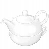 Wilmax Tea For One Set: 375ml Theepot & 340ml Kop, Wit Porselein