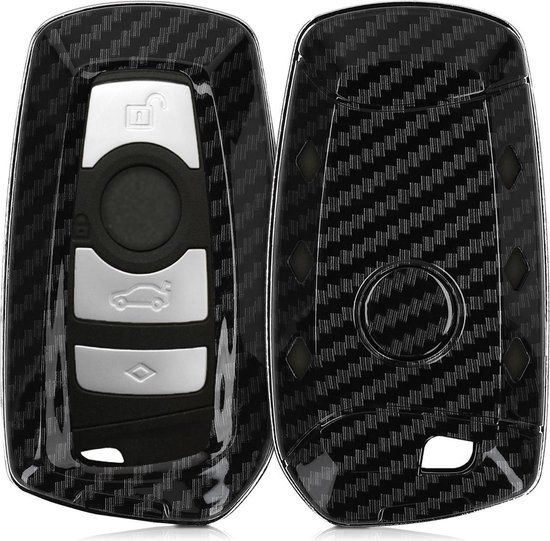 kwmobile autosleutelhoes voor BMW 3-knops draadloze autosleutel (Keyless Go) - Carbon design - zwart
