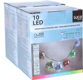 Luca lighting LED discobollen lichtsnoer - 2x - 10 led bolletjes - gekleurd - 150 cm