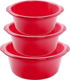 Forte Plastics Voordeelset multifunctionele kunststof ronde teiltjes rood in 3-formaten - 10-15-20 liter inhoud