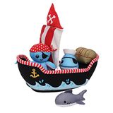 Manhattan Toy Neopreen piratenschip 5 stuks drijvende spill n fill badspeelgoed met sneldrogende sponzen en spuitende speelgoed