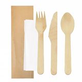 100 Makan 100 stuks - bestekset, servet van kraftpapier 16 cm natuurlijk hout