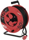 Professionele Emos Kabelhaspel H05 IP44 3x1,5qmm - 50 meter - 4 stopcontacten - Zwart/Rood