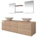 VidaXL Ensemble de meubles de salle de bain avec 2 lavabos, beige, bois, 6 tiroirs, 2 miroirs, 2 étagères