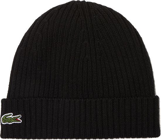 Lacoste Unisex Wol Gebreide Muts - Zwart - One Size