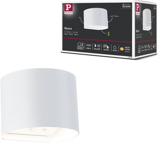 Paulmann LED wandlamp op accu Nyora IP44 3000K 135x120 mm 2x1W Wit