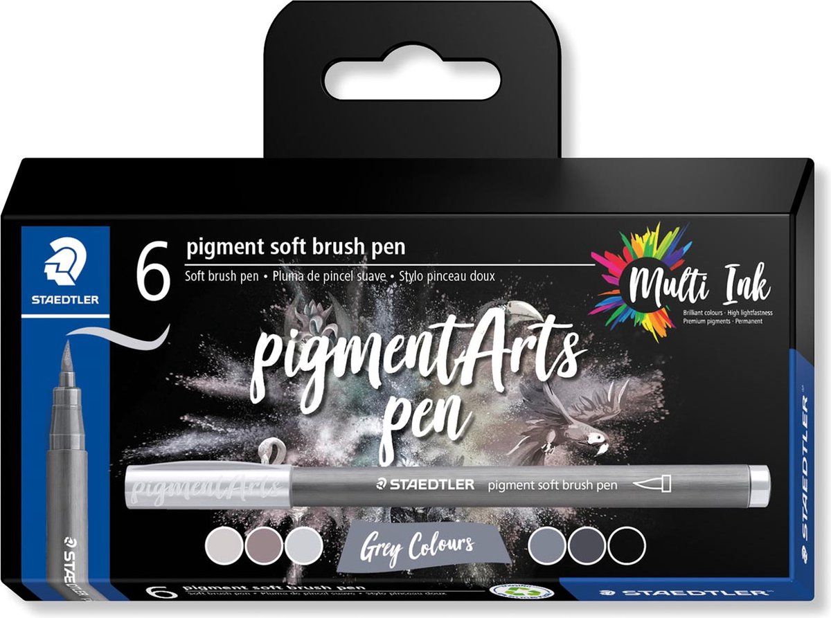 Staedtler Pigment Arts soft brush pen - etui van 6 stuks - grijstinten