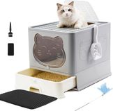 OEM Shenzhen Haorui Industrial Technology Co., Ltd. Volledig gesloten kattentoilet met deksel, ladetype, deodoriserend, opvouwbaar, met kunststof schep, lichtgrijs