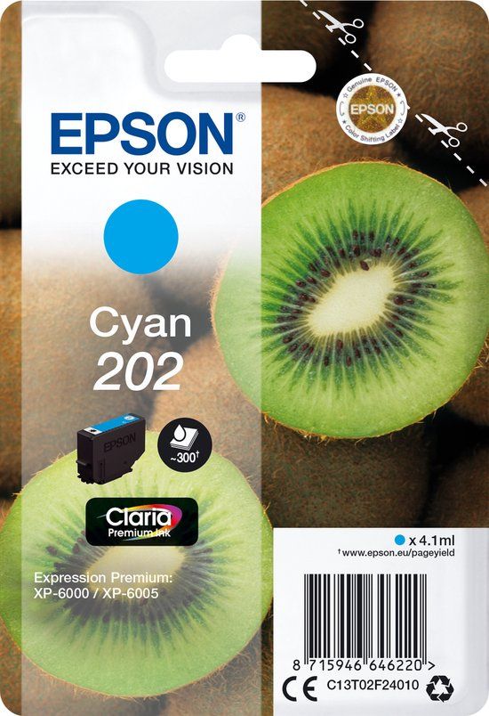 Epson 202 Cyaan inktcartridge - Origineel - 4.1 ml - Geschikt voor Epson Expression Home/Premium XP-6000/6005/6100/6105