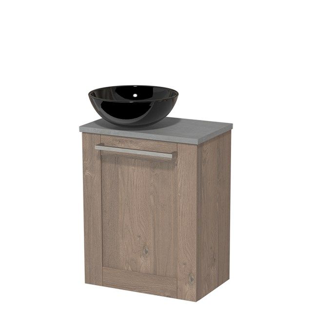 Maxaro Modulo Toiletmeubel 41 cm - Middenbruin Eiken Kader - Lichtgrijs Beton Blad
