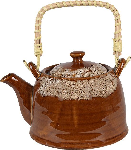 Clayre & Eef Theepot met Filter 750 ml Bruin Keramiek