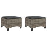 vidaXL Tuinkrukken met kussens - 2 stuks - 55x55x36 cm - Poly rotan - Grijs