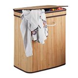 Merkloos / Sans marque Relaxdays 3x wasmand met deksel - 2 vakken - bamboe wasbox - mand voor wasgoed - natuur