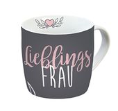 Infinite by GEDA LABELS Lieblingsfrau porseleinen mok, porselein, grijs/roze, 12,3 x 9 x 8,5 cm