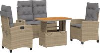 vidaXL 4-delige tuinset met kussens, beige, polyrotan