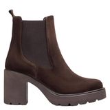 Unisa Leren Chelsea Boots met Blokhak - Donkerbruin