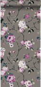 Origin Wallcoverings behang bloemen taupe en lila paars - 347430 - 53 cm x 10,05 m