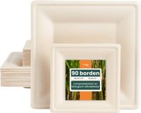 Haago – 90 Vierkante Bagasse Borden (2 Maten: 26cm & 16cm) – Stevig, Stijf & Lekvrij – Biologisch Afbreekbaar & Thuis Composteerbaar