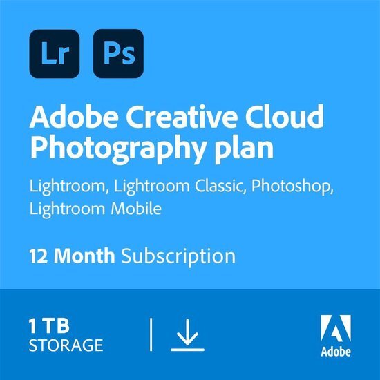 Adobe Creative Cloud Photography Plan 1TB cloudopslag 1 gebruiker - 1 Jaar - (Windows/Mac) - NL