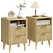 Lot de 2 tables de chevet en chêne, 40x40x61 cm, avec 2 tiroirs et compartiment ouvert, bords arrondis, design moderne pour chambre à coucher.