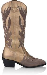 DWRS Regina Leather Cowboy Boots Taupe/Gold