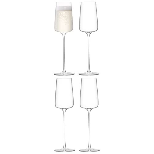 LSA International Metropolitan Champagne Flute 230ml Clear | Set van 4 | Kristalijn Glas & Vaatwasser Veilig | MW05
