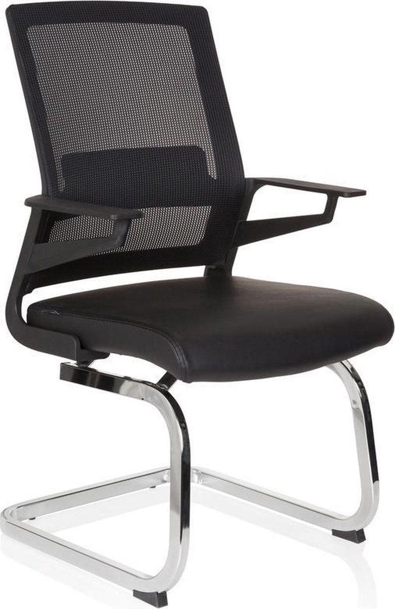 HJH OFFICE Vergaderstoel - Zwart - Kunstleer/Netstof - Met Armleuning - Ergonomisch