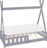 ML-Design Kinderbed Tipi 70x140 cm lichtgrijs dennenhout incl. matras H-10cm uitvalbescherming lattenbodem