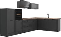 Vicco Hoekkeuken R-Line, Antraciet landelijk/Antraciet, 347 x cm goudkleurig eiken werkblad