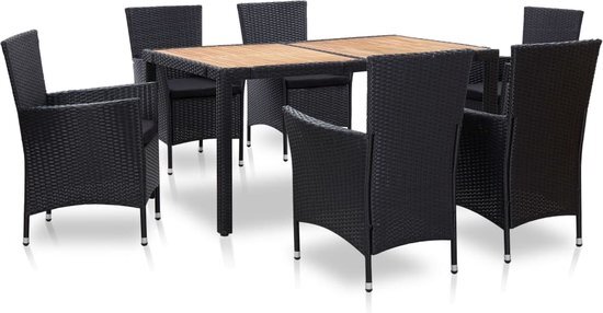 vidaXL 7-delige Tuinset met kussens poly rattan zwart