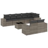 vidaXL 8-delige Loungeset met Kussens, Poly Rattan, Grijs