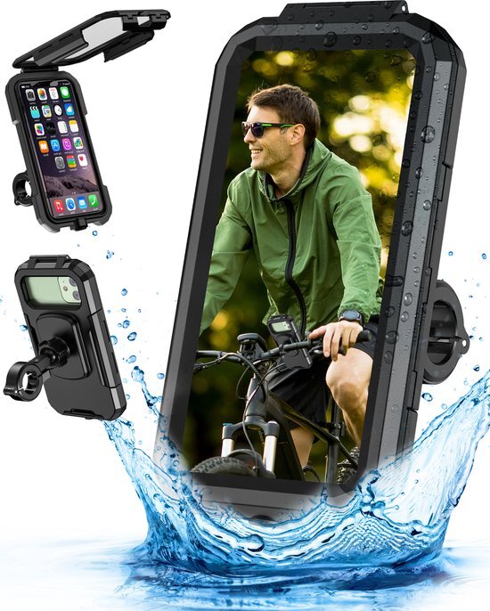 iSetchi Telefoonhouder Fiets Waterdicht L (5.5 tot 7 inch) - 360 Graden Rotatie - Ook voor scooter & motor - Gsm Houder Fiets - Waterdicht IP67 level - Zwart