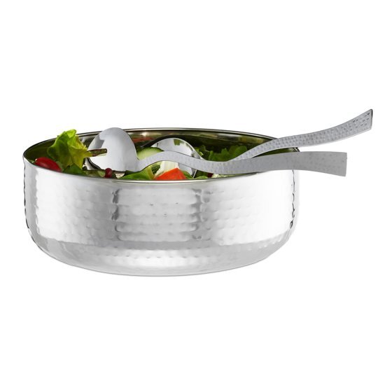 Relaxdays Saladeschaal set - slakom set - slacouvert - slabestek - roestvrij staal - 28 cm