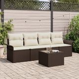 vidaXL - Bankstel - 4 zitplekken - Bruin - Polyrattan